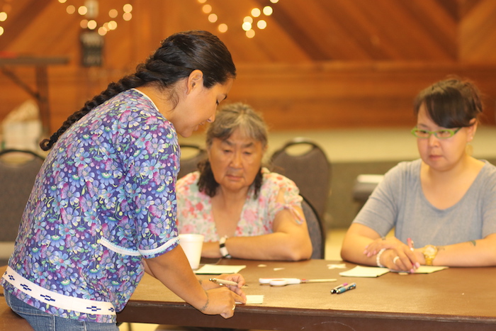 Photo 3. Eskimo Heritage Program-hosted Naniq Craft Days, where instructors taught community members beading, fish skin tanning, qupak stitches, and more. Photo courtesy of Kawerak, Inc.