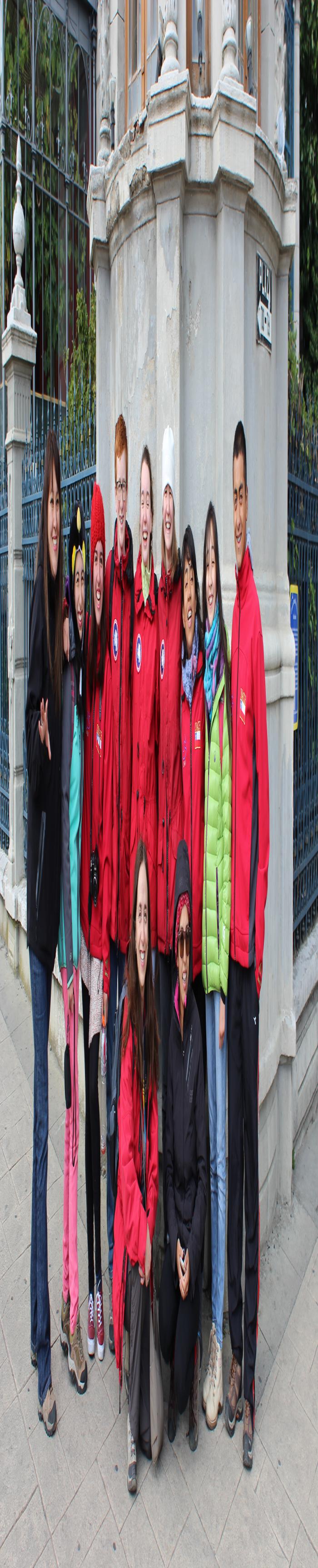 ASE members pose during a walking tour of Punta Arenas. (L-R, standing) Roxana Nahuelcura Lobos, Romina Andrea Quiroga Sanzana, Reynalda de Jesus Zarate Avila, Luke Maillefer, Anna Caldwell-Overdier, Claire Hacker, Estrella Constanza Calderon Almonacid, Catalina Dominique Sanhueza Monsalves, Felipe Kabir pino Novoa; (kneeling) Lynn Foshee Reed, Constanza Villaseñor Parada. Photo courtesy of Lynn Foshee Reed.