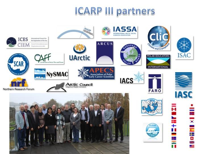 ICARP III Partners include all of the major organizations conducting or facilitating Arctic research. Each partner organization is represented on the ICARP III Steering Group, chaired by David Hik (IASC). Image courtesy of ICARP III.