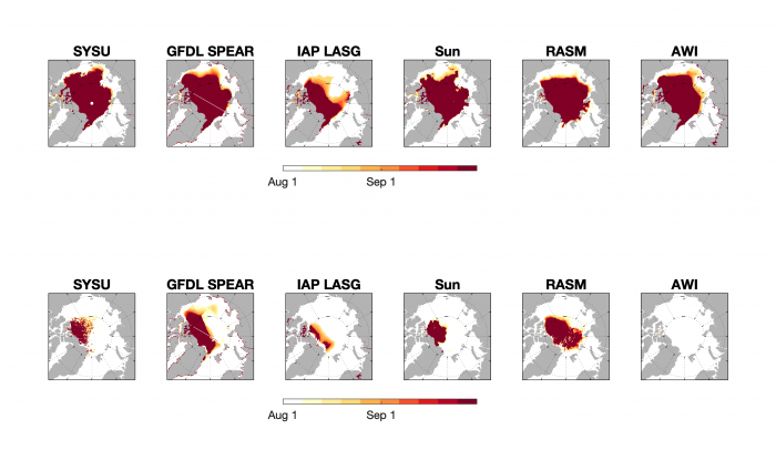 Figure 8. Ice Free Date forecasts for IFD15 (top row) and IFD80.