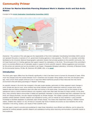 A Primer for Marine Scientists Planning Shipboard Work in Alaskan Arctic and Sub-Arctic Waters